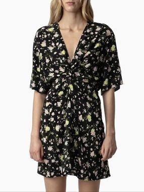 NWT Zadig And Voltaire Rozom Soft Crinkle Roses Mini Dress Size XS